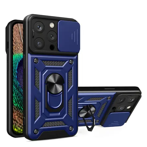 Hurtel Hybrid Armor Camshield iPhone 15 Pro modrá / Kryt / Stojánek / Krytka kamery