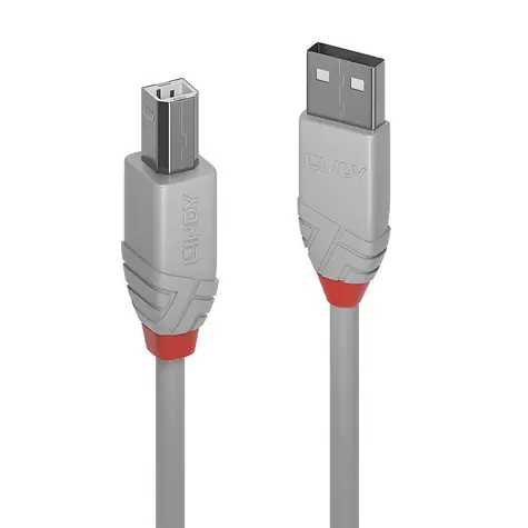 Lindy Anthra Line šedá / Kabel USB / USB 2.0 Typ A - Typ B / M/M / 3 m / 480 Mbit/s