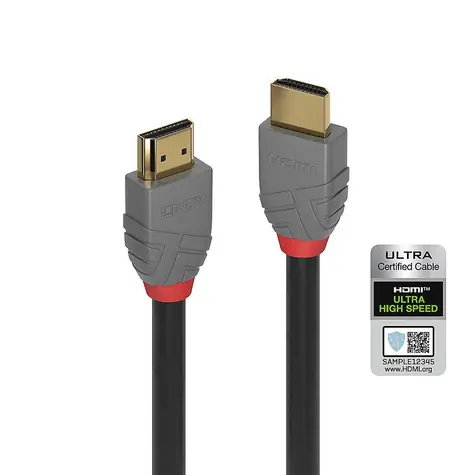 Lindy Anthra Line černá / Kabel HDMI / HDMI 2.1 Ultra High Speed / 48 Gbps / 1 m