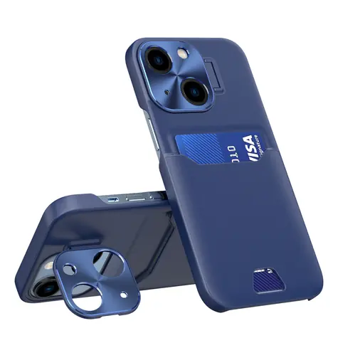Hurtel Leather Stand Case modrá / Kryt / Apple iPhone 14 / Peněženka na kartu / Stojánek