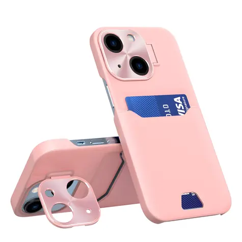 Hurtel Leather Stand růžová / Pouzdro / Apple iPhone 14 Plus / Peněženka na karty / Stojánek