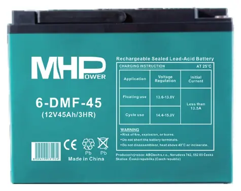 Carspa MHPower 6-DMF-45 / Gelový akumulátor / VRLA GEL / 12V/45Ah / Deep Cycle / Terminál D3-M6