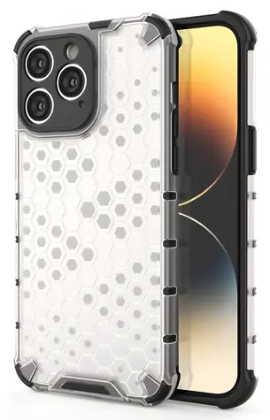 Hurtel Honeycomb Case pro iPhone 14 Pro transparentní / Hybridní pouzdro / Voštinová struktura / Odolná konstrukce