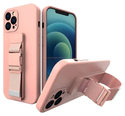 Hurtel Rope Case pouzdro s řetízkem pro Apple iPhone 12 mini růžová / Kryt / Gelové / Šňůrka na krk
