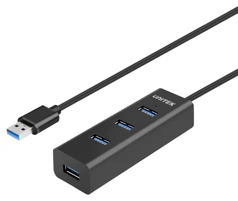 Unitek USB Hub 4 porty černá / USB hub / 4x USB-A / 5 Gbps / aktivní, napájení USB-C