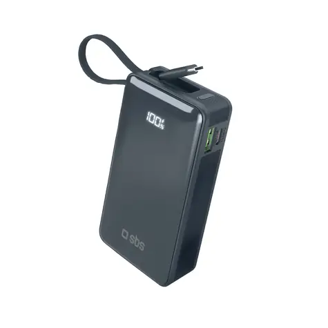 SBS 10000 mAh tmavě šedá / Powerbanka / 20 W / integrovaný kabel USB-C / LCD displej