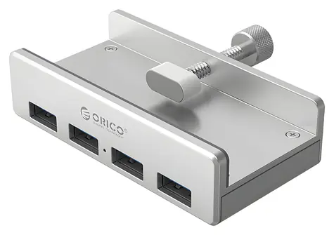 Orico MH4PU stříbrná / USB hub / 4x USB-A 3.0 / upínací úchyt