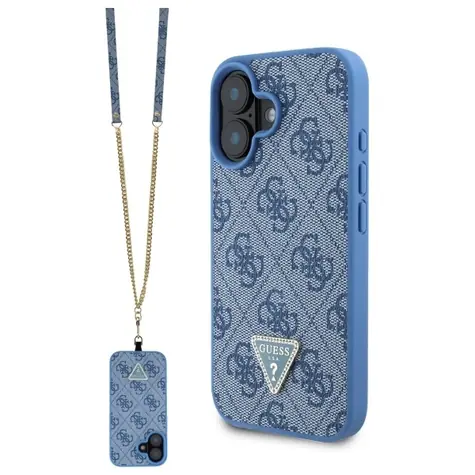 GUESS Leather Metal Logo Strass Crossbody modrá / Pouzdro / pro iPhone 16