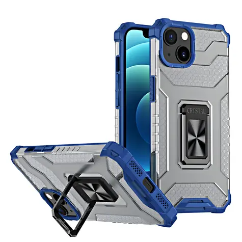 Hurtel Crystal Ring modrý / Odolný kryt se stojánkem / Apple iPhone 13 mini