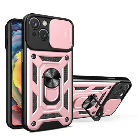 Hurtel Hybrid Armor Camshield růžová / Zadní kryt / Apple iPhone 15 Plus / Kryt kamery a stojánek