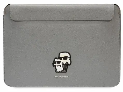 Karl Lagerfeld Saffiano Karl & Choupette stříbrná / Pouzdro na laptop / 16