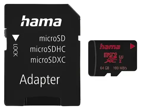 Hama microSDXC 64 GB černá / Paměťová karta / UHS-I U3 / V30 / 80 MB/s / +adaptér