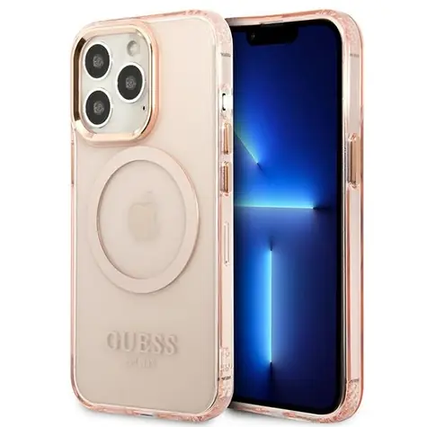 Guess Gold Outline Translucent MagSafe růžová / Pouzdro / Apple iPhone 13 Pro Max