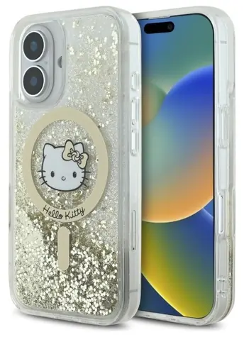 Hello Kitty Liquid Glitter Fever zlatá / Pouzdro / MagSafe / pro iPhone 16