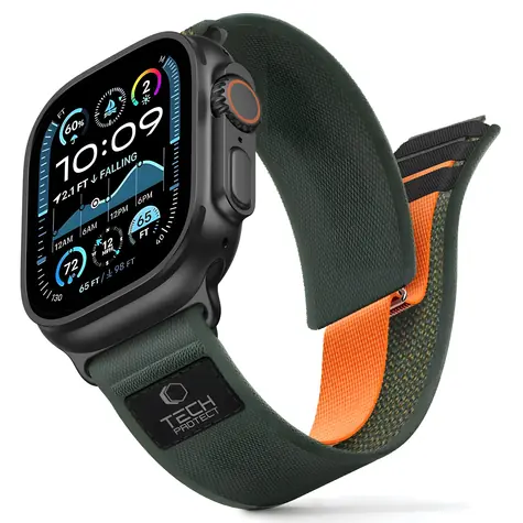 Tech-Protect Nylon Elite zelená/oranžová / Řemínek pro Apple Watch / 44/45/46/49 mm / Nylon