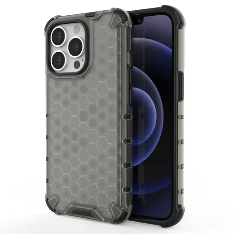 Hurtel Honeycomb černá / Kryt pro Apple iPhone 13 Pro / TPU rám / Voštinový vzor