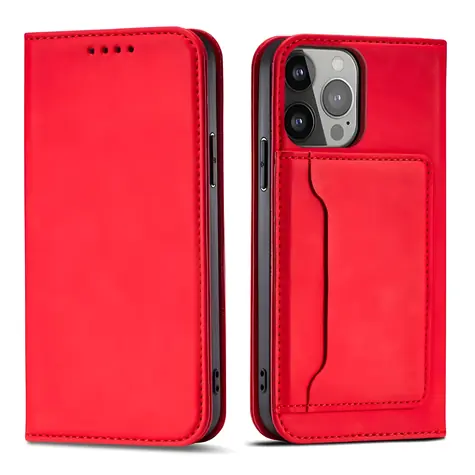 Hurtel Magnet Card Case peněženka na karty pro iPhone 13 Pro červená / Držák karet / Magnetické uchycení
