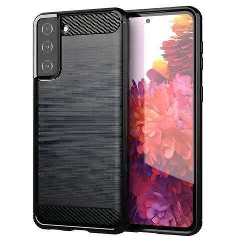 Hurtel Carbon Case černá / Kryt / Samsung Galaxy S21+ 5G / Flexibilní TPU