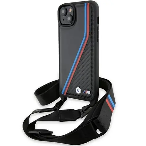 BMW M Edition Carbon Tricolor Lines & Strap černá / Pouzdro / pro Apple iPhone 15/14/13