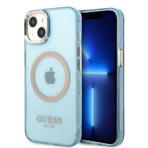 GUESS Gold Outline Translucent modrá / Zadní kryt / MagSafe / Apple iPhone 13