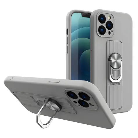 Hurtel Ring silikonový kryt pro Apple iPhone 13 mini stříbrná / Kryt / Silikonový / S úchytem a stojánkem