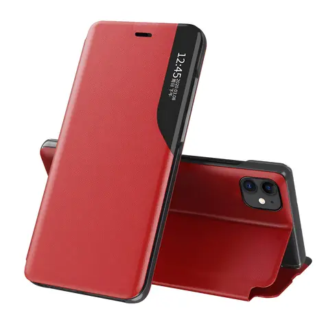 Hurtel Eco Leather View Case červená / Pouzdro typu kniha / Apple iPhone 13 Pro / Umělá kůže / Stojánek