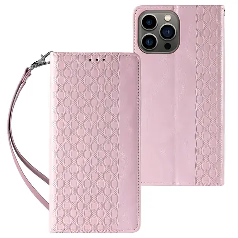 Hurtel Magnet Strap Case pro Samsung Galaxy S23+ růžová / Pouzdro / Flipové / Stojánek / Poutko na zápěstí