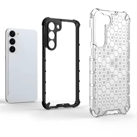 Hurtel Honeycomb pouzdro pro Samsung Galaxy S23+ transparentní / Kryt / Hybridní / Voštinový vzor / Zesílené rohy