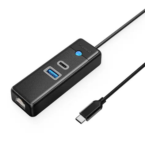 Orico PWCUR-C3 černá / USB Hub / USB-A 3.0 / USB-C 3.0 / RJ45 Gigabit Ethernet / kabel 1,8 m