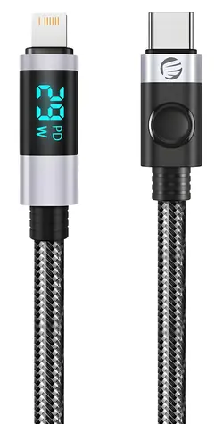 Orico LDC2L černá / Datový kabel / USB-C - Lightning / LED displej / PD 29W / 1,5 m