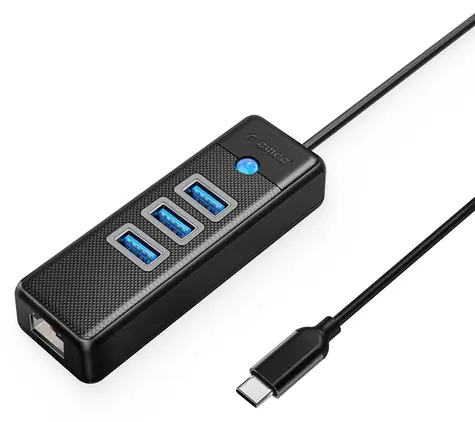 Orico PW3UR25-C3 černá / USB hub / 3x USB-A 3.0 / RJ45 2.5G Ethernet / kabel 0,5 m