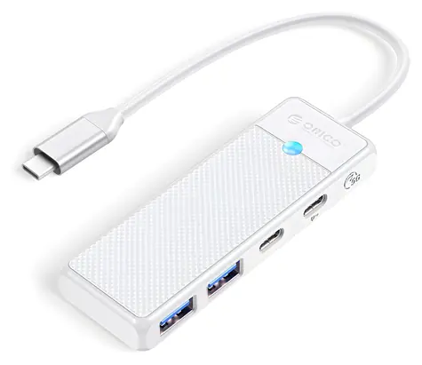 Orico PAPW2AC-C3 bílá / USB hub / 2x USB-A 3.0 / 1x USB-C 3.0 / PD 100W / kabel 0,15 m