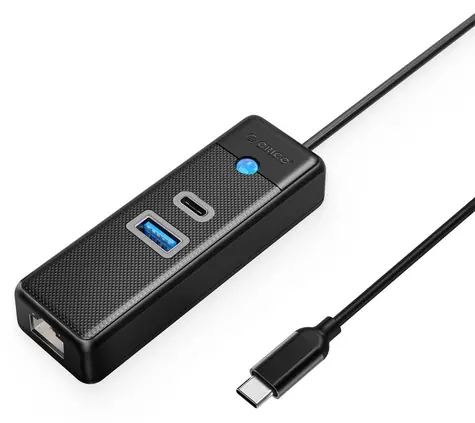 Orico PW3UR25-C3 černá, kabel 1 m / USB hub / 1x USB-A 3.0 / 1x USB-C 3.0 / RJ45 2.5G Ethernet