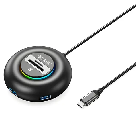 Orico YXR5-C3 černá / USB Hub / 4x USB-A 3.0 / RGB / čtečka SD a microSD / kabel 1,8 m