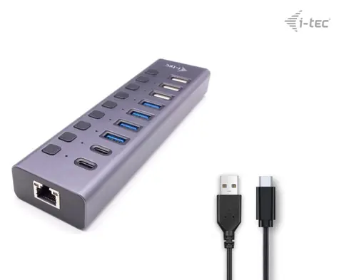 i-tec Charging Hub 9 Port LAN / USB hub / RJ-45 / USB-C / napájecí adaptér 60W