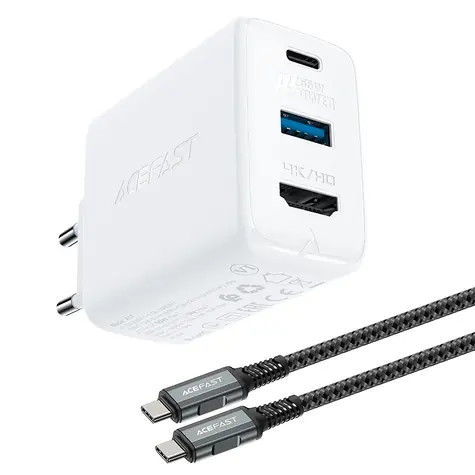Acefast A17 GaN nabíječka bílá / Nabíjecí adaptér s HDMI výstupem / 65W / HDMI 4K 60Hz / USB-C + USB-A