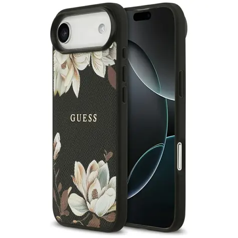 Guess Grained Flowers Classic Logo MagSafe černá / Kryt / Apple iPhone Air