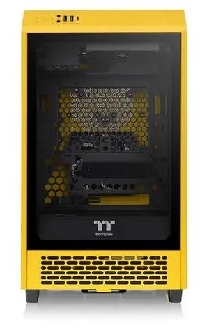 THERMALTAKE The Tower 200 tmavě žlutá / Skříň / Mini-ITX / 1x USB-C 3.2 / 2x USB-A / bez zdroje / průhledná bočnice