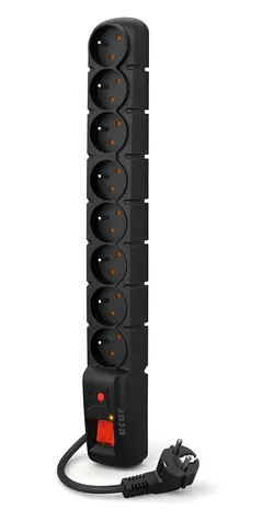 Acar S8 PRO 1,5m kabel černá / Přepěťová ochrana / 8 zásuvek / 10 A