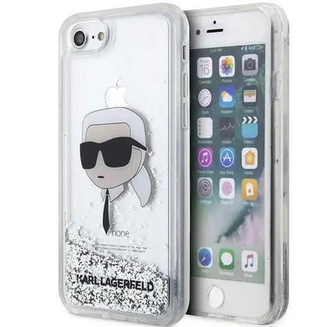 Karl Lagerfeld KLHCI8LNKHCH Glitter Karl Head stříbrná / Kryt / Apple iPhone 7/8/SE 2020/2022