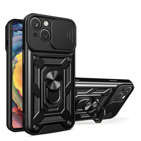 Hurtel Hybrid Armor Camshield černá / Zadní kryt / Apple iPhone 15 Plus / Kryt kamery a stojánek