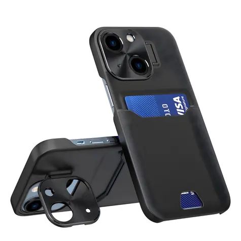 Hurtel Leather Stand Case pro Apple iPhone 14 černá / Peněženkové pouzdro / Kožené / Stojánek / Slot na kartu