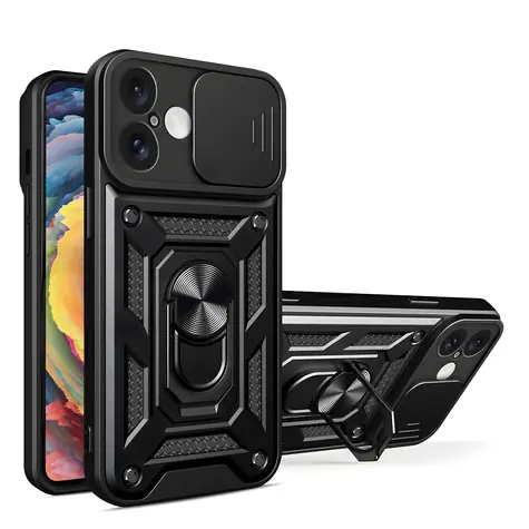 Hurtel Hybrid Armor Camshield černá / Zadní kryt / Apple iPhone 16 Plus / Kryt kamery a stojánek