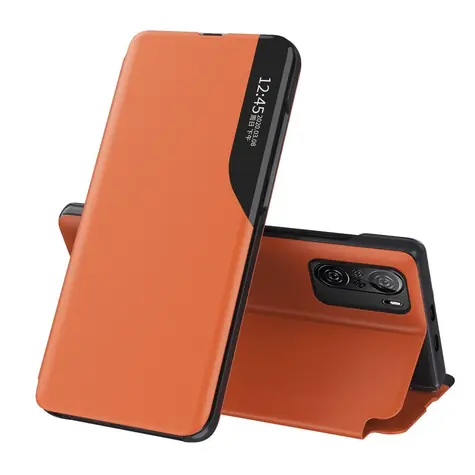 Hurtel Eco Leather View Case oranžová / Flipové pouzdro / Xiaomi Redmi K40 Pro+, K40 Pro, K40, POCO F3 / Eko kůže