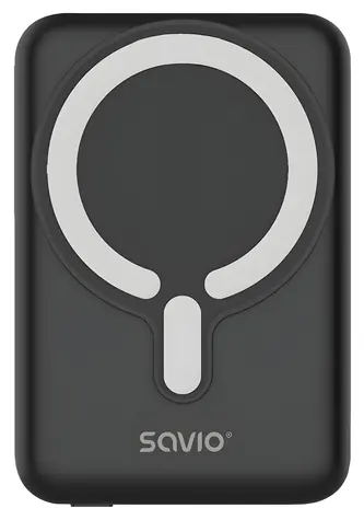 Savio BA-12 černá / Powerbanka / 10000 mAh / magnetické bezdrátové nabíjení / USB-C PD 20W