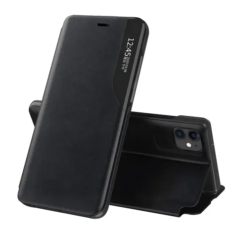 Hurtel Eco Leather View černá / Knížkové pouzdro se stojánkem / Apple iPhone 13 Pro / Kožené