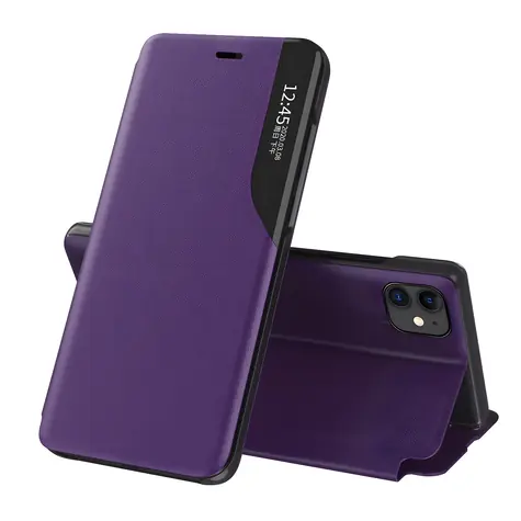 Hurtel Eco Leather View pouzdro fialová / Knížkové pouzdro pro Apple iPhone 13 mini / Stojánek