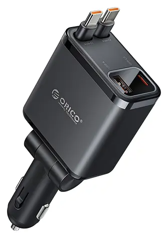 Orico Twin Reach černá / Autonabíječka / 45W / USB-A + USB-C / 2x navíjecí kabel USB-C