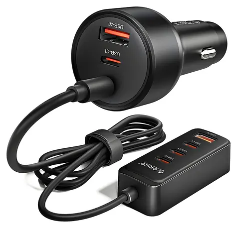 Orico ChargeClip 108W černá / Autonabíječka / 2x USB-A / 4x USB-C / klip