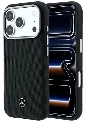 Mercedes Leather Semi Wrap Grill Pattern černá / Zadní kryt / MagSafe / pro iPhone 17 Pro
